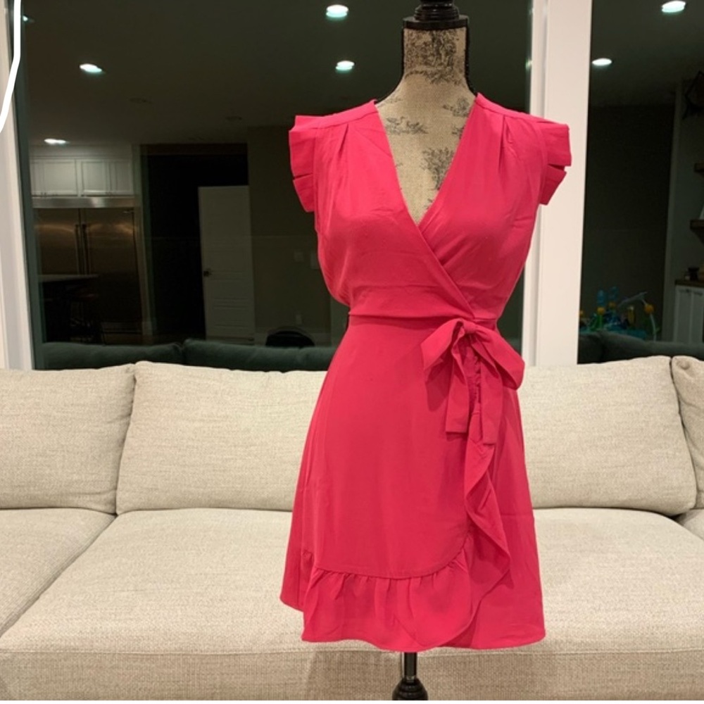 Monteau Fuchsia Wrap Ruffle Mini Dress